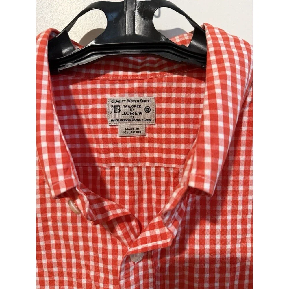 J.Crew Men’s XL Orange White Gingham Check Button Down Shirt 100% Cotton